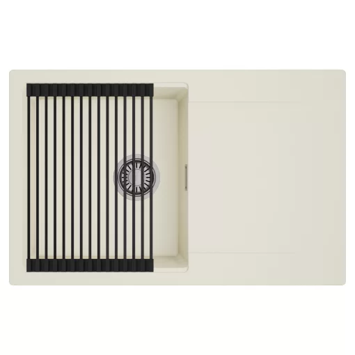 HD Onyx White 78 egymedencés mosogatótálca szett, matt fekete csepegtetőráccsal, csepegtetőtálcával, tört fehér színben