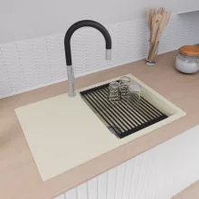 HD Onyx White 78 egymedencés mosogatótálca szett, matt fekete csepegtetőráccsal, csepegtetőtálcával, tört fehér színben