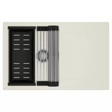 HD Onyx White 78 egymedencés mosogatótálca szett, acél csepegtetőráccsal és matt fekete kosárral, csepegtetőtálcával, tört fehér színben