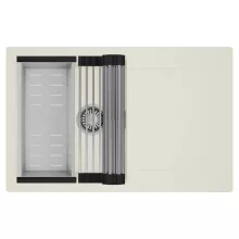 HD Onyx White 78 egymedencés mosogatótálca szett, acél csepegtetőráccsal és kosárral, csepegtetőtálcával, tört fehér színben