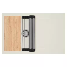 HD Onyx White 78 egymedencés gránit mosogatótálca szett, vágódeszkával, csepegtetőtálcával, vágódeszkával, acél csepegtetőráccsal, tört fehér színben