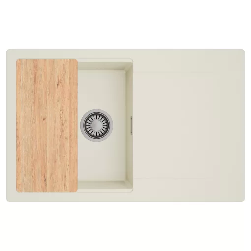 HD Onyx White 78 egymedencés gránit mosogatótálca, vágódeszkával, vágódeszkával, tört fehér színben