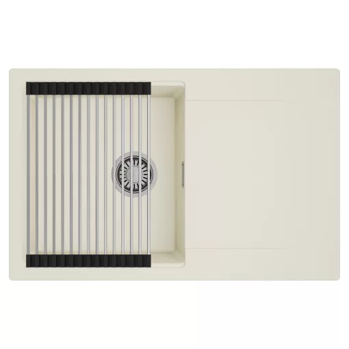 HD Onyx White 78 egymedencés mosogatótálca szett, acél csepegtetőráccsal, csepegtetőtálcával, tört fehér színben