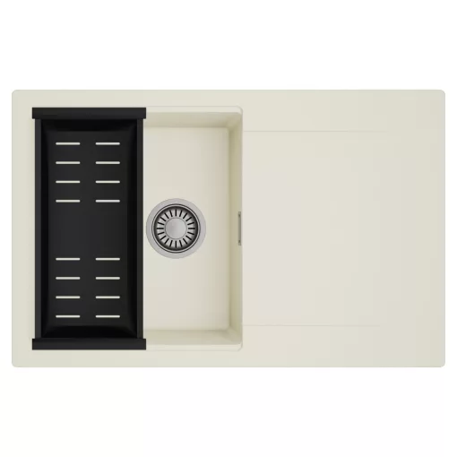 HD Onyx White 78 egymedencés mosogatótálca szett, matt fekete csepegtetőkosárral, csepegtetőtálcával, tört fehér színben