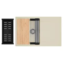 HD Onyx Beige 78 egymedencés gránit mosogatótálca szett, csepegtetőtálcával, vágódeszkával, acél csepegtetőráccsal és matt fekete kosárral, soft bézs színben, szálcsiszolt króm leeresztő szifonnal