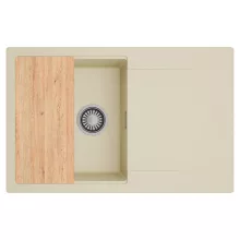 HD Onyx Beige 78 egymedencés gránit mosogatótálca, vágódeszkával, soft bézs színben, szálcsiszolt króm leeresztő szifonnal