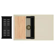 HD Onyx Beige 78 egymedencés gránit mosogatótálca szett, csepegtetőtálcával, vágódeszkával, matt fekete csepegtetőráccsal és kosárral, soft bézs színben, szálcsiszolt arany leeresztő szifonnal