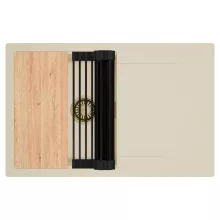 HD Onyx Beige 78 egymedencés gránit mosogatótálca szett, csepegtetőtálcával, vágódeszkával, matt fekete csepegtetőráccsal, soft bézs színben, szálcsiszolt arany leeresztő szifonnal