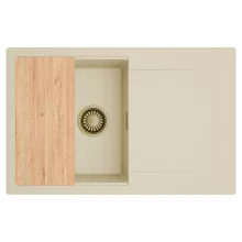 HD Onyx Beige 78 egymedencés gránit mosogatótálca, vágódeszkával, soft bézs színben, szálcsiszolt arany leeresztő szifonnal