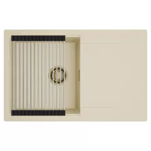 HD Onyx Beige 78 egymedencés mosogatótálca szett, acél csepegtetőráccsal, csepegtetőtálcával, soft bézs színben, szálcsiszolt arany leeresztő szifonnal