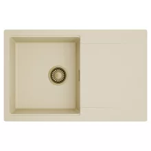 HD Onyx Beige 78 egymedencés mosogatótálca, csepegtetőtálcával, soft bézs színben, szálcsiszolt arany leeresztő szifonnal