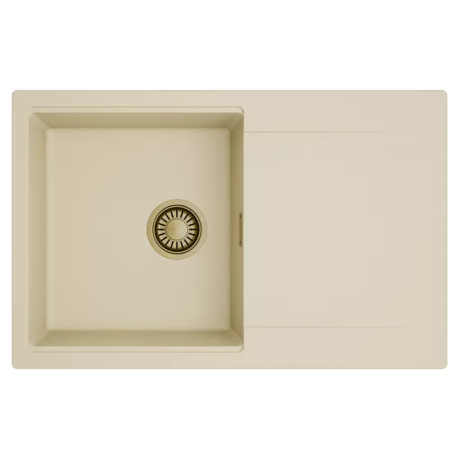 HD Onyx Beige 78 egymedencés mosogatótálca, csepegtetőtálcával, soft bézs színben, szálcsiszolt arany leeresztő szifonnal