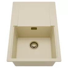 HD Onyx Beige 78 egymedencés mosogatótálca, csepegtetőtálcával, soft bézs színben, szálcsiszolt arany leeresztő szifonnal