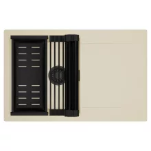 HD Onyx Beige 78 egymedencés mosogatótálca szett, matt fekete csepegtetőráccsal és kosárral, csepegtetőtálcával, soft bézs színben, matt fekete leeresztő szifonnal