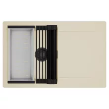 HD Onyx Beige 78 egymedencés mosogatótálca szett, matt fekete csepegtetőráccsal és krómozott kosárral, csepegtetőtálcával, soft bézs színben, matt fekete leeresztő szifonnal