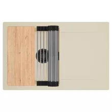 HD Onyx Beige 78 egymedencés gránit mosogatótálca szett, csepegtetőtálcával, vágódeszkával, acél csepegtetőráccsal, soft bézs színben, matt fekete leeresztő szifonnal