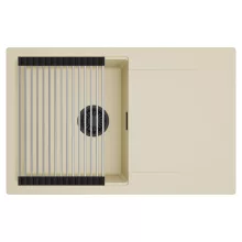 HD Onyx Beige 78 egymedencés mosogatótálca szett, acél csepegtetőráccsal, csepegtetőtálcával, soft bézs színben, matt fekete leeresztő szifonnal