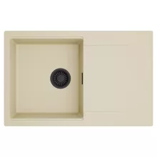 HD Onyx Beige 78 egymedencés mosogatótálca, csepegtetőtálcával, soft bézs színben, matt fekete leeresztő szifonnal