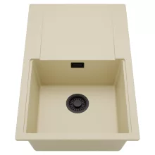 HD Onyx Beige 78 egymedencés mosogatótálca, csepegtetőtálcával, soft bézs színben, matt fekete leeresztő szifonnal