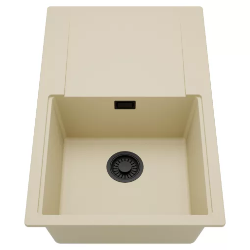 HD Onyx Beige 78 egymedencés mosogatótálca, csepegtetőtálcával, soft bézs színben, matt fekete leeresztő szifonnal