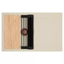 HD Onyx Beige 78 egymedencés gránit mosogatótálca szett, csepegtetőtálcával, vágódeszkával, matt fekete csepegtetőráccsal, soft bézs színben, szálcsiszolt réz leeresztő szifonnal