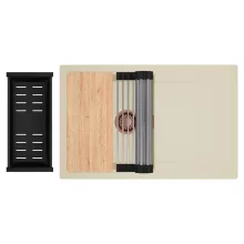 HD Onyx Beige 78 egymedencés gránit mosogatótálca szett, csepegtetőtálcával, vágódeszkával, acél csepegtetőráccsal és matt fekete kosárral, soft bézs színben, szálcsiszolt réz leeresztő szifonnal