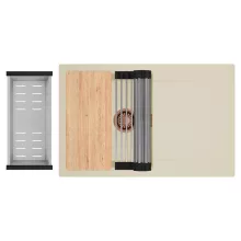 HD Onyx Beige 78 egymedencés gránit mosogatótálca szett, csepegtetőtálcával, vágódeszkával, acél csepegtetőráccsal és kosárral, soft bézs színben, szálcsiszolt réz leeresztő szifonnal