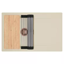 HD Onyx Beige 78 egymedencés gránit mosogatótálca szett, csepegtetőtálcával, vágódeszkával, acél csepegtetőráccsal, soft bézs színben, szálcsiszolt réz leeresztő szifonnal