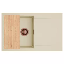 HD Onyx Beige 78 egymedencés gránit mosogatótálca, vágódeszkával, soft bézs színben, szálcsiszolt réz leeresztő szifonnal