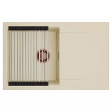 HD Onyx Beige 78 egymedencés mosogatótálca szett, acél csepegtetőráccsal, csepegtetőtálcával, soft bézs színben, szálcsiszolt réz leeresztő szifonnal