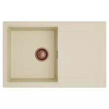 HD Onyx Beige 78 egymedencés mosogatótálca, csepegtetőtálcával, soft bézs színben, szálcsiszolt réz leeresztő szifonnal