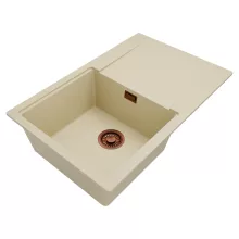 HD Onyx Beige 78 egymedencés mosogatótálca, csepegtetőtálcával, soft bézs színben, szálcsiszolt réz leeresztő szifonnal