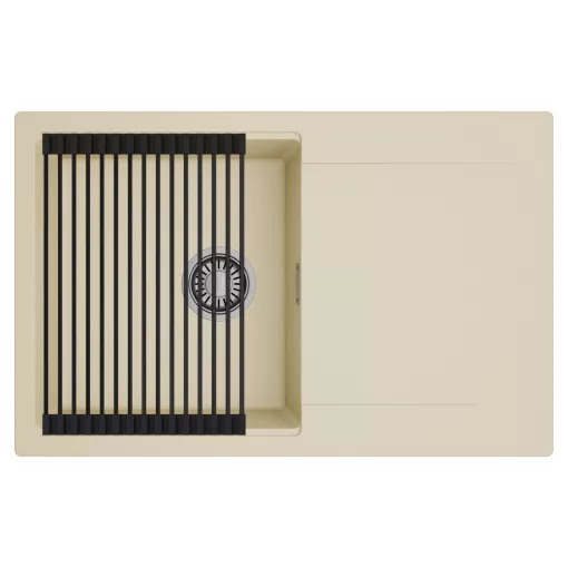 HD Onyx Beige 78 egymedencés mosogatótálca szett, matt fekete csepegtetőráccsal, csepegtetőtálcával, soft bézs színben