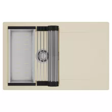 HD Onyx Beige 78 egymedencés mosogatótálca szett, acél csepegtetőráccsal és kosárral, csepegtetőtálcával, soft bézs színben