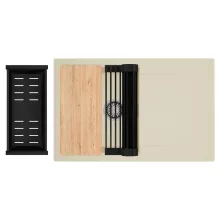 HD Onyx Beige 78 egymedencés gránit mosogatótálca szett, csepegtetőtálcával, vágódeszkával, matt fekete csepegtetőráccsal és kosárral, soft bézs színben