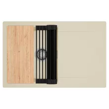 HD Onyx Beige 78 egymedencés gránit mosogatótálca szett, csepegtetőtálcával, vágódeszkával, matt fekete csepegtetőráccsal, soft bézs színben