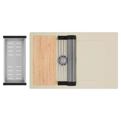   HD Onyx Beige 78 egymedencés gránit mosogatótálca szett, csepegtetőtálcával, vágódeszkával, acél csepegtetőráccsal és kosárral, soft bézs színben