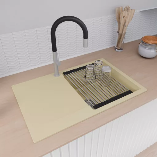 HD Onyx Beige 78 egymedencés gránit mosogatótálca szett, csepegtetőtálcával, vágódeszkával, acél csepegtetőráccsal, soft bézs színben