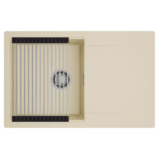 HD Onyx Beige 78 egymedencés mosogatótálca szett, acél csepegtetőráccsal, csepegtetőtálcával, soft bézs színben