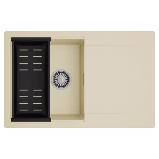 HD Onyx Beige 78 egymedencés mosogatótálca szett, matt fekete csepegtetőkosárral, csepegtetőtálcával, soft bézs színben