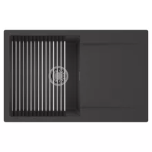 HD Onyx Antracit 78 egymedencés mosogatótálca szett, acél csepegtetőráccsal, csepegtetőtálcával, matt antracit színben, szálcsiszolt króm leeresztő szifonnal