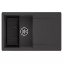 HD Onyx Antracit 78 egymedencés mosogatótálca szett, matt fekete csepegtetőkosárral, csepegtetőtálcával, matt antracit színben, szálcsiszolt króm leeresztő szifonnal