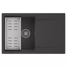 HD Onyx Antracit 78 egymedencés mosogatótálca szett, acél csepegtetőkosárral, csepegtetőtálcával, matt antracit színben, szálcsiszolt króm leeresztő szifonnal