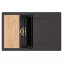 HD Onyx Antracit 78 egymedencés gránit mosogatótálca szett, csepegtetőtálcával, vágódeszkával, matt fekete csepegtetőráccsal, matt antracit színben, szálcsiszolt arany leeresztő szifonnal