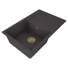 HD Onyx Antracit 78 egymedencés gránit mosogatótálca, vágódeszkával, matt antracit színben, szálcsiszolt arany leeresztő szifonnal