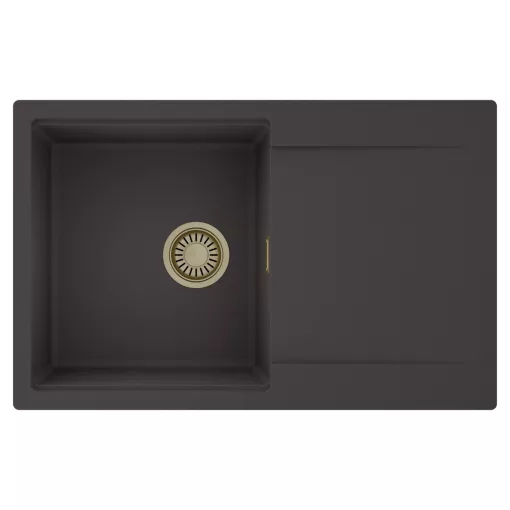 HD Onyx Antracit 78 egymedencés mosogatótálca, csepegtetőtálcával, matt antracit színben, szálcsiszolt arany leeresztő szifonnal
