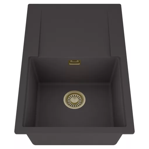 HD Onyx Antracit 78 egymedencés mosogatótálca, csepegtetőtálcával, matt antracit színben, szálcsiszolt arany leeresztő szifonnal