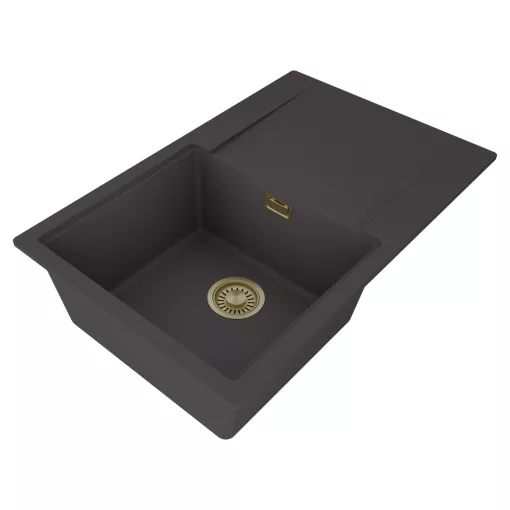 HD Onyx Antracit 78 egymedencés mosogatótálca, csepegtetőtálcával, matt antracit színben, szálcsiszolt arany leeresztő szifonnal