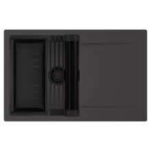 HD Onyx Antracit 78 egymedencés mosogatótálca szett, matt fekete csepegtetőráccsal és kosárral, csepegtetőtálcával, matt antracit színben, matt fekete leeresztő szifonnal