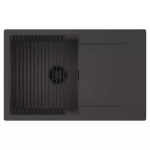 HD Onyx Antracit 78 egymedencés mosogatótálca szett, matt fekete csepegtetőráccsal, csepegtetőtálcával, matt antracit színben, matt fekete leeresztő szifonnal